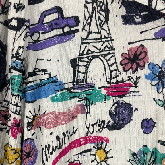 Habitat Multicolor Cotton Blend Artistic Drawing Long Sleeve Oversized XS Blouse - Picture 8 of 12